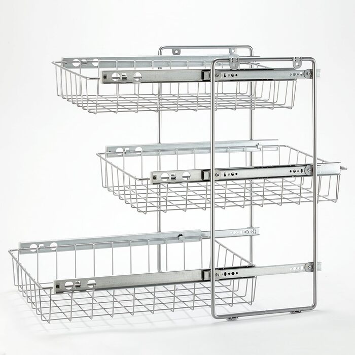 Storage Shop Pull-Out Shelf Basket Combination System for 50cm Wide Cabinet, 3-Tier