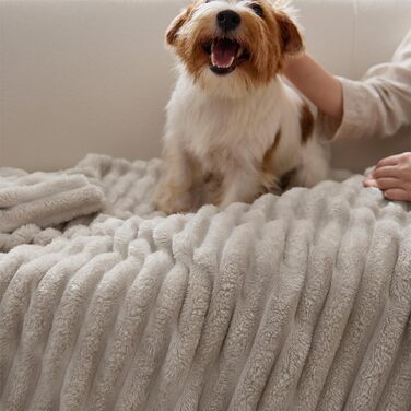 BEDSURE Плед-деко для дому - вовняний та флісовий плед, покривало на диван, м'який теплий плед з грубої в'язки для вітальні, плед для затишку, покривало на ліжко, бежевий, 150 x 200 см