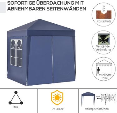 Outsunny 2x2m (6.5 x 6.5ft) Waterproof Pavilion, Pop-up Folding Canopy with 4 Side Walls, Drainage Holes Windows, Foldable Party Tent UV 30+, Garden Tent with Carrying Bag, Garden Pavilion for Patio, White (Blue)