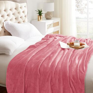 Плед з мікрофібри KMUSET, теплий та м'який, білий (50'x60') / лосось, Twin (60'x80')