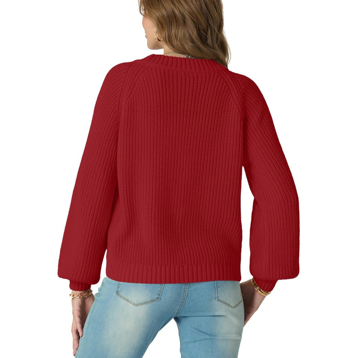 Жіночий в'язаний кардиган GRECEREE з V-подібним вирізом та ґудзиками, з кишенями (червоний, M)