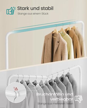 SONGMICS Кільцева вешалка для одягу на колесах, біла, до 50 кг, 38 x 110 x 141,5 см, HSR016BH01