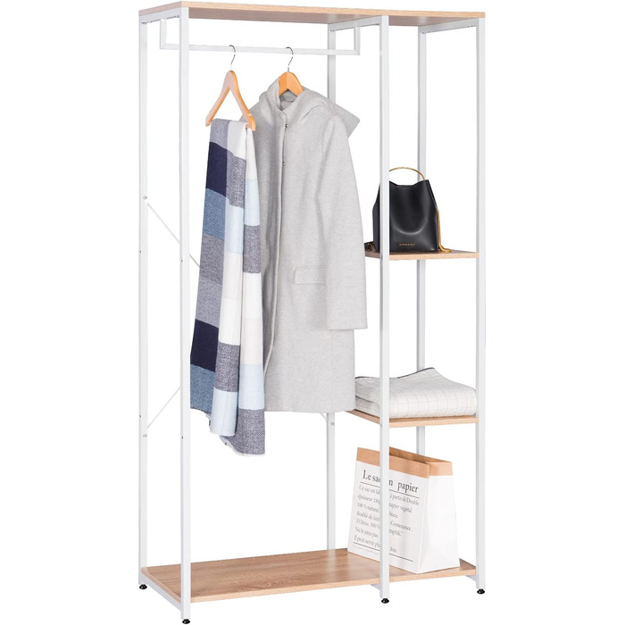 WOLTU Clothes Rack Organizer Coat Rack Laundry Rack Open Wardrobe with 4 Shelves for Bedroom Hallway, Wood and Steel (White + Light Oak)