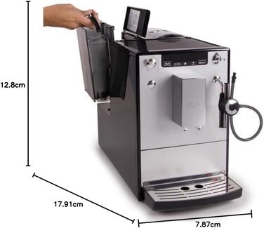 Melitta Solo & Perfect Milk – Fully Automatic Coffee Machine with Milk System, Cappuccino Machine for coffee or cappuccino, silver. Silver Fully Automatic Coffee Machine.