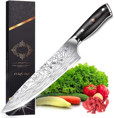 Chef's Knife, Kitchen Knife, Meat Knife Professional 20CM, Extra Sharp Blade, German Stainless Steel, Ergonomic Handle with Gift Box