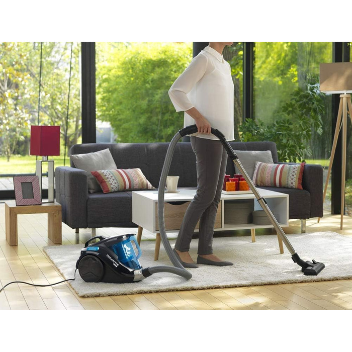 Rowenta RO3731 Compact Power Cyclonic | Bagless Vacuum Cleaner | Quiet | 750 Watt | 1.5 Liter Capacity | Black/Blue 1.5L Dust Box