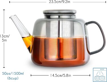 Скляний чайник Easyworkz з боросилікатного скла 1500 мл з вийманим ситом із нержавіючої сталі для листового, фруктового та трав'яного чаю (димчасто-сірий)
