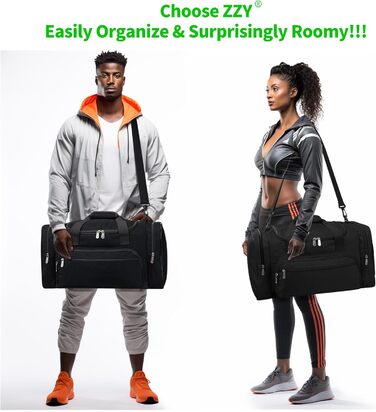 Sports Bag, Travel Bag, Fitness Bag with Shoulder Strap, Weekend Bag for Women and Men (Black, 40L)