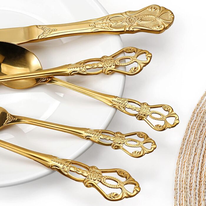 Набір столових приборів 20 предметів Vintage Palast з нержавіючої сталі на 4 особи, золотий, полірований, для посудомийної машини