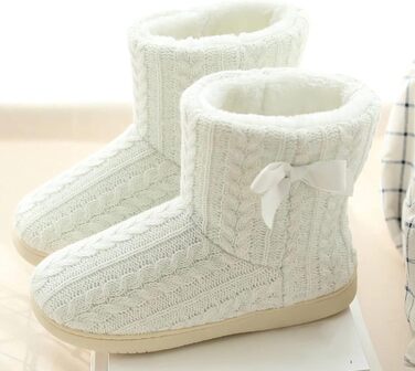 Тапочки додому жіночі з плюшевою підкладкою, з міцною підошвою, нековзні, 41/42 EU, білі