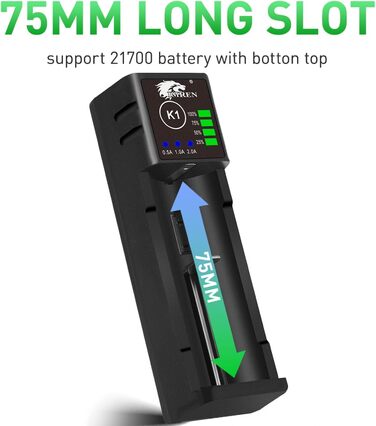 Зарядний пристрій IMREN 18650 з 4 слотами, 2A, USB-C, для акумуляторів 3.7V Li-Ion 18350 14500 14650 17500 18700 20700 21700 22650 26650 1.2V NI-MH/NI-Cd AA AAA C