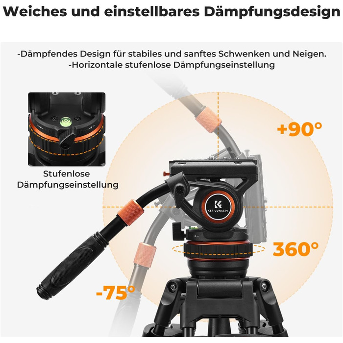 Штатив для камери K&F CONCEPT VA3+BV10: професійний відеоштатив з поворотним кріпленням, 184 см, для DSLR та відеокамер