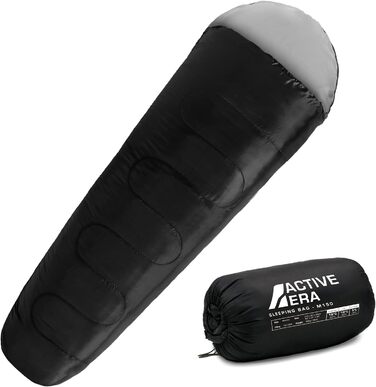 Сплячий мішок Active Era Mumienschlafsack – зимовий та літній, водонепроникний, захист від вітру, ультралегкий, температурний режим -10°C до 10°C, компактний, для кемпінгу, чорний
