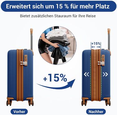 Чемодан KONO великий з підсклянником, жорсткий, легкий, з поліпропілену, розширюваний, з 4 колесами та TSA замком, чорний/коричневий (темно-синій/коричневий, M)