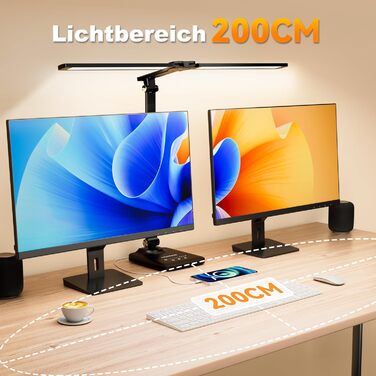 Світлодіодна настільна лампа CHARYJOD з регулюванням яскравості та кольорової температури, USB-порт для зарядки, чорний колір