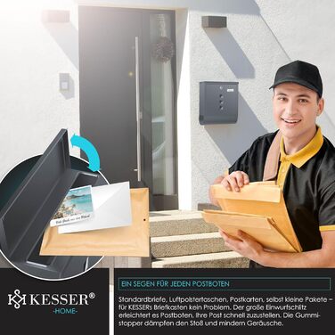 Поштова скринька KESSER® з газетницею та іменним табличкою, нержавіюча сталь, антрацит. Замок на 3 ключі, з віконцем, порошкове покриття, настінний монтаж