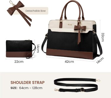 LOVEVOOK Сумка для ноутбука 15.6 дюймів, жіноча, для роботи, шкіряна, велика, універсальна, сумка-шоппер, для офісу, школи, діловий стиль, бежево-чорний-коричневий