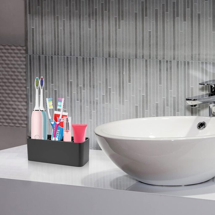 Bathroom Toothbrush Holder, Toothpaste Holder, Stand, Bathroom Organizer for Toothbrushes, Makeup Brush Holder (Black)