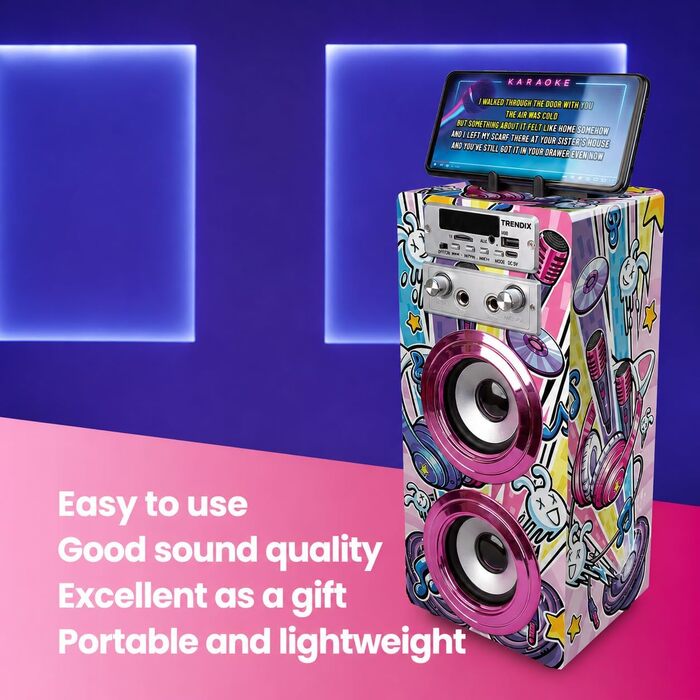 Караоке машина Trendix для дітей Party Edition Рожева з 2 мікрофонами, USB, Bluetooth, FM-радіо та SD-картою | Дитяча музична колонка з мікрофоном | Подарунок
