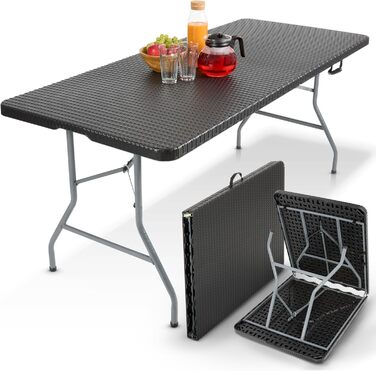 Складаний садовий стіл Arebos Buffettisch 182x74x74 см, чорний | для 8 осіб | з ручкою для перенесення | стіл для вечірок та кемпінгу