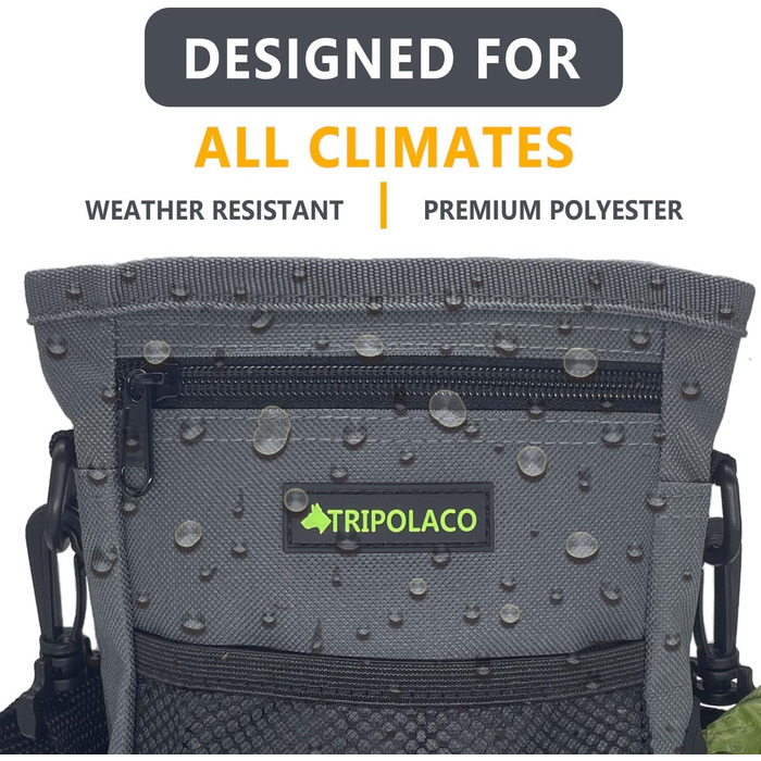 Лекарства для собак – сумка-лейкоріз для собак з кількома кишенями, диспенсер для пакетів для екскрементів і кишеня для телефону, 3 варіанти носіння – ідеальний мішок для корму для собак, тренування та прогулянки, сірий, магнітна застібка