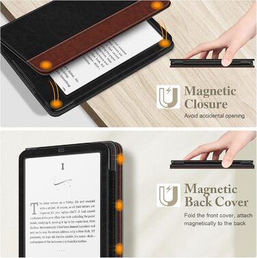 Чохол Fintie для Kindle Paperwhite (12-го покоління) та Kindle Colorsoft/Signature Edition 2024/2025 з підставкою, петлею та авто-вимиканням, чорний (чорний/коричневий)