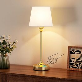 LED настільна лампа бездротова з торшером з льону, сенсорне керування, регулювання яскравості, USB-C, для спальні, вітальні, мідна, 40 см