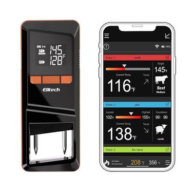 Bluetooth термометр для м'яса Elitech з двома зондами, IP67, 0-300°C, для гриля, духовки, ротисерії, фритюрниці, кухні