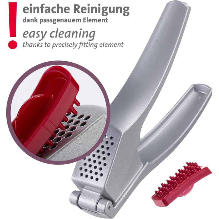 Прес для часнику Westmark з великою камерою та елементом для чищення, 16.2 см, алюміній/пластик, срібно-червоний, 30082260 Josie