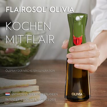 Скляний олійний спрей FLAIROSOL OLIVIA 200 мл, безперервне розпилення, контроль порцій, для кухні, салатів, грилю, випічки, зелений