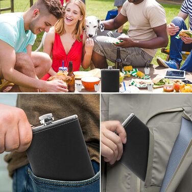 Фляга з нержавіючої сталі 8oz (240 мл) з набором: воронка та 4 стаканчика. Ідеальна для туризму, весілля, кемпінгу, альпінізму, пікніків (чорна)