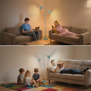 Стійка лампа ANTENLICHT YOYO з двома висувними лампами | 2xE27, 60W | 360° регулювання | Вінтажний дизайн, метал | 159 см, зелений | Без лампочки