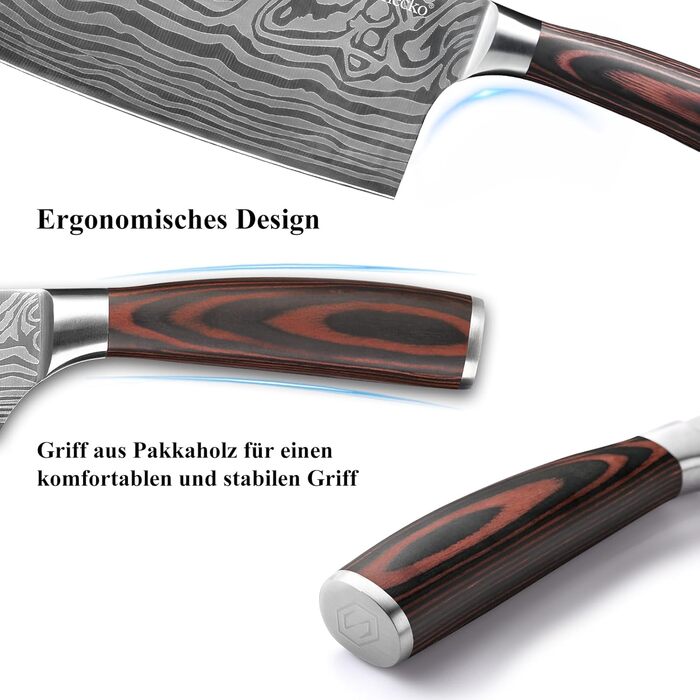 Японський ніж Sunnecko Santoku 17 см - професійний кухонний ніж для приготування їжі, універсальний ніж шеф-кухаря