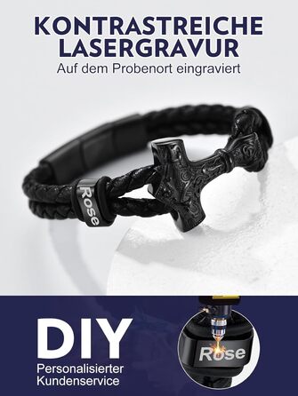 Браслет шкіряний чоловічий Bandmax Mjölnir/Череп/Масонство, магнітний замок, 23 см