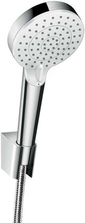 hansgrohe Crometta Shower Set with Showerhead (2 Spray Patterns), Shower Hose (1.25 m) and Showerhead Holder, White/Chrome, 26691400