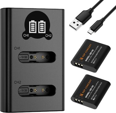 Акумулятор K&F CONCEPT DB-110 1100mAh 2 шт. з зарядним пристроєм Dual Slot, сумісний з Ricoh GR III, GR IIIx, Theta X, WG-6, G900 II, G900SE II, Olympus TG7/6/5/4
