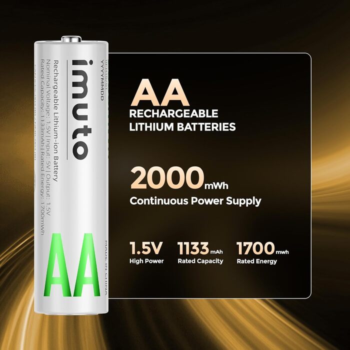 Акумулятори Li-Ion AA 1.5V 2500mAh Imuto (8шт) з зарядним пристроєм, 1600+ циклів, низький саморозряд