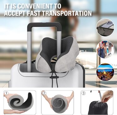 Подушка для шиї Sender Reisekissen з Memory Foam - зручна для подорожей літаком, потягом, авто. Сірого кольору.