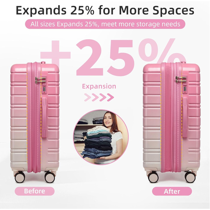 Набір валіз LARVENDER 5-ти частинний, з жорсткого пластику, розширюваний, з кодовим замком, (Колір персиковий-мерехтливий)