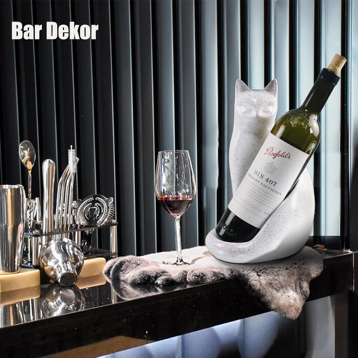Wine Bottle Holder Organizer for Closet, Cat Sculpture for Tabletop, Countertop, Bar, Bar Cabinet, and Home Decor, Wine Lover Gifts for Women Men, White Wine Rack