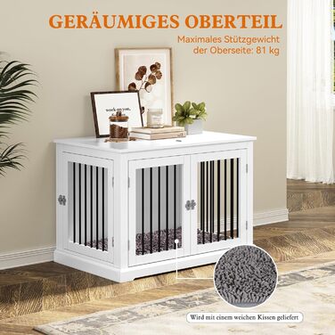 Клітка для собак у дім, Будка для собак з подушкою, Внутрішня клітка для собак, Будка для собак, Клітки для собак великих порід, Клітка для собак у стилі меблів з відкидним верхом, Білий (L)