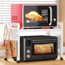 Поличка для мікрохвильової печі SAYZH, 2-рівнева розширювана, з 10 гачками, для кухні, чорна (біла)