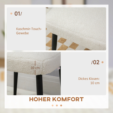 HOMCOM Square Footrest Ottoman Vanity Stool, Cashmere-Look with Steel Legs for Living Room Bedroom, Cream, 42x42x47cm