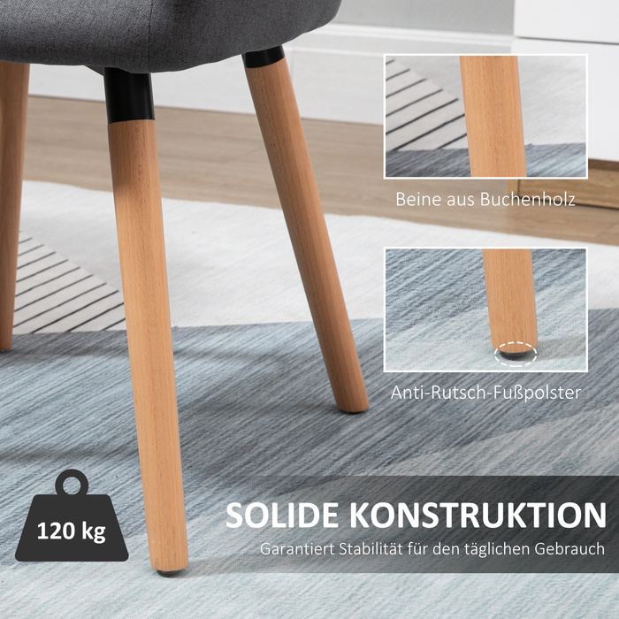 HOMCOM Dining Chair Upholstered Chair with Anti-Slip Dark Grey Linen Fabric Beechwood 56x60x85 cm for Living Room & Dining Area