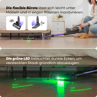 Бездротовий акумуляторний пилосос UNINELL HOME 48000Pa/550W з LED-дисплеєм та антизаплутана насадка. Підходить для килима, твердого покриття та шерсті тварин. Колір: фіолетовий