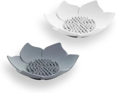 Миска для мила з отвором для стоку, 2 шт., полиця для ванної кімнати з пластику (білий та сірий)