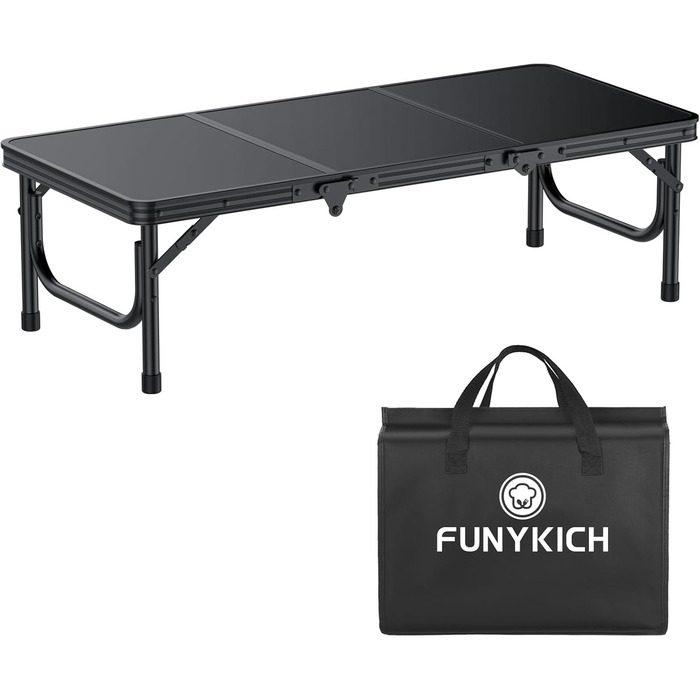 Складний кемпінговий стіл FUNYKICH 87x40x26 см, алюмінієвий, з MDF стільницею, чорний - для пікніка, пляжу, балкону