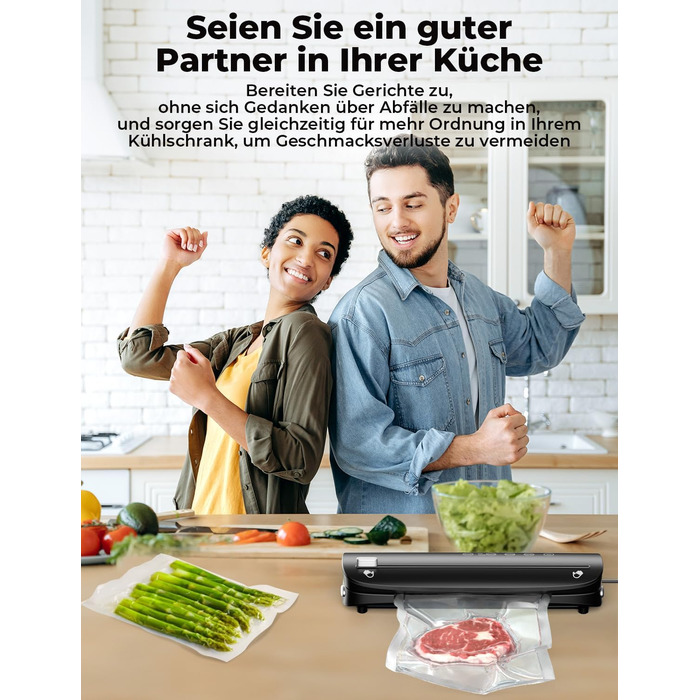 Вакуумний апарат 5 в 1: багатофункціональний вакууматор з вбудованим різаком, вакуумний пакувальник sous vide з 10 пакетами та шлангом, фольгозваріння для продуктів харчування
