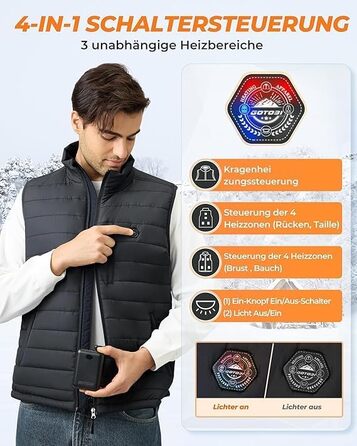 Тепла жилетка для чоловіків з Powerbank 16000mAh, 9 зон обігріву, 3 температурні режими, для активного відпочинку, чорна, L