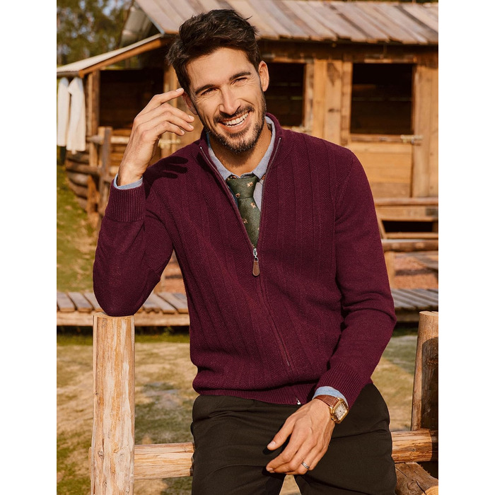 Кардиган чоловічий PJ PAUL JONES на блискавці та зі стійким коміром, в'язаний (M, Бордовий)